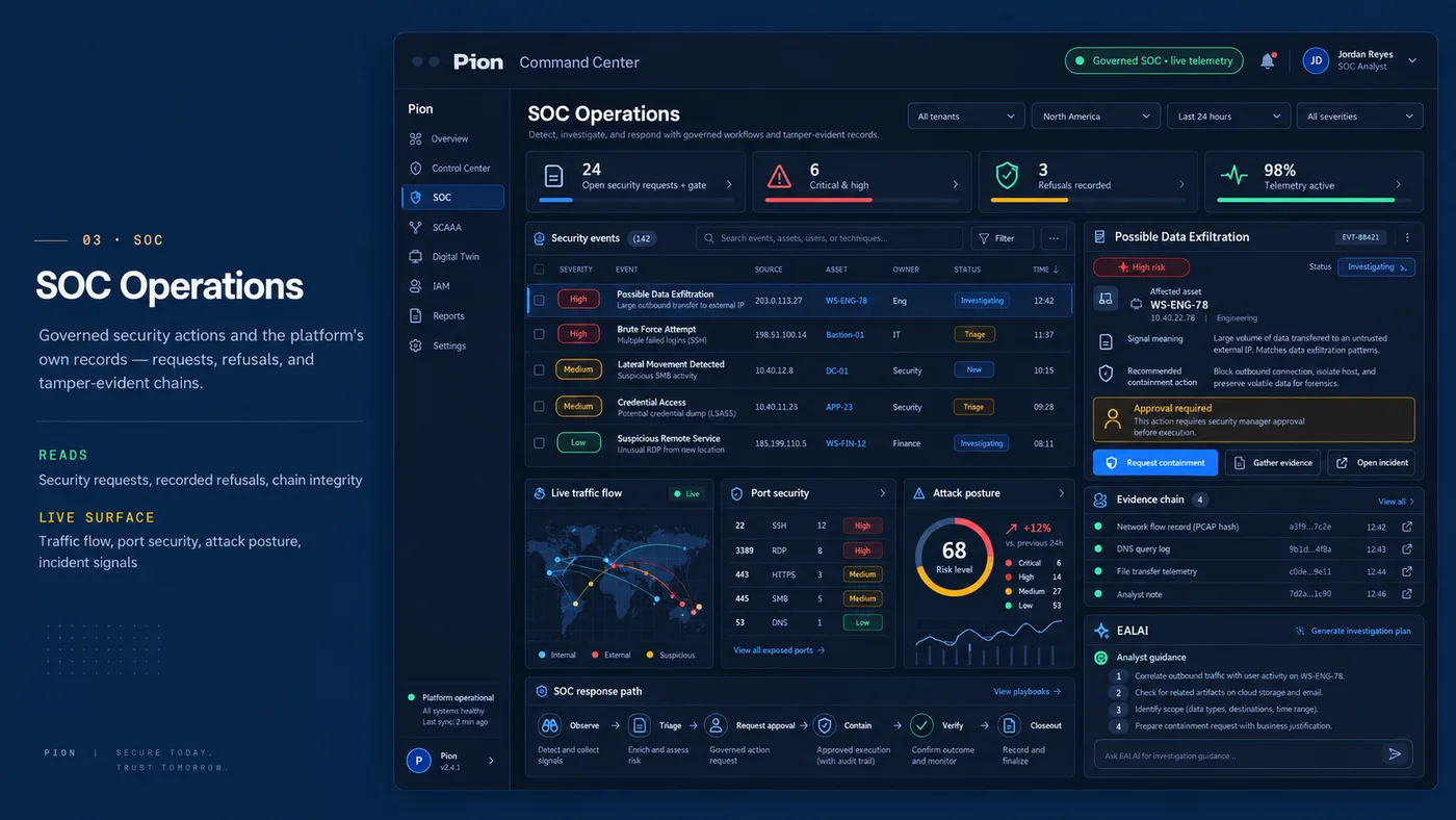 SOC Operations design mockup — Real-time security monitoring, detection, and response