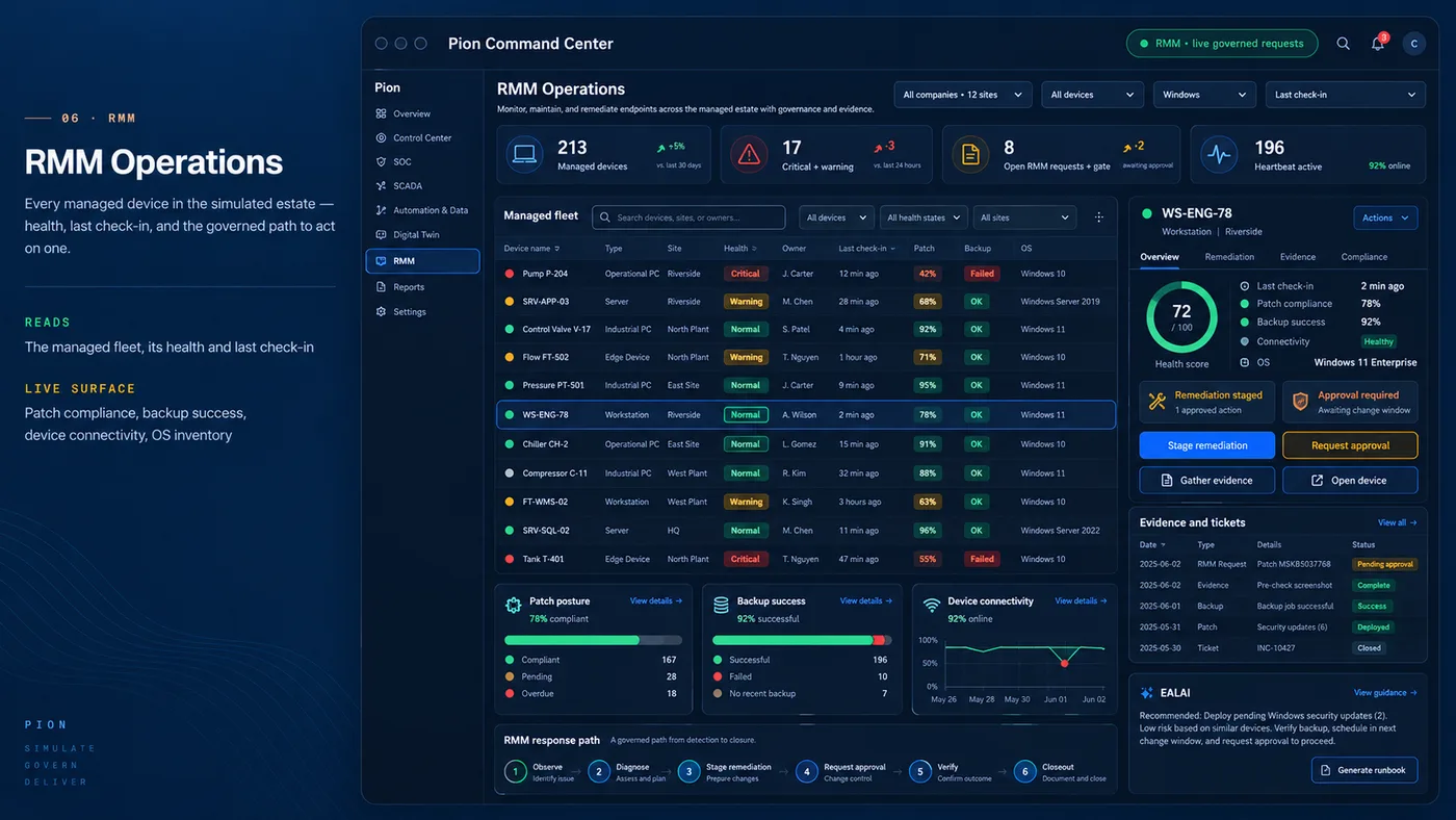 RMM Operations design mockup — Remote monitoring and management overview